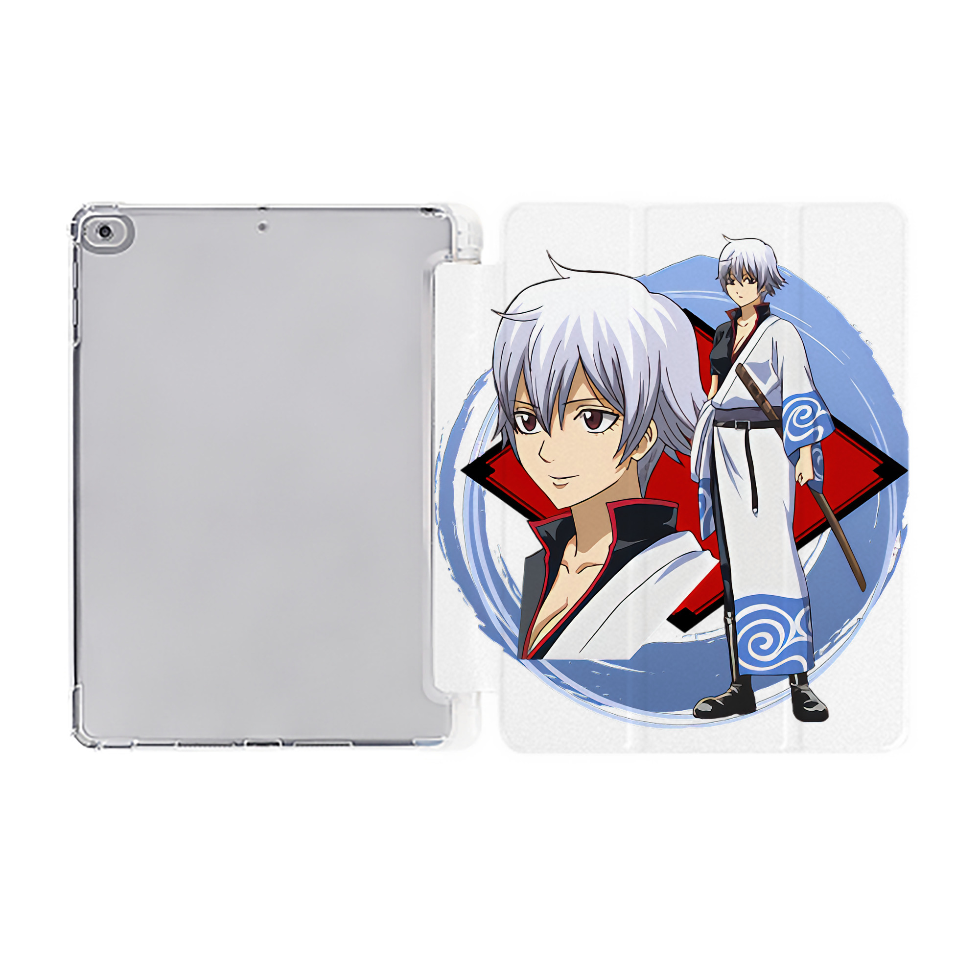 ぎんたま 坂田銀時（さかたぎんとき） 神楽 志村新八（しむら しんぱち） GINTAMA Sakata Gintoki Kagura Shimura Shinpachi IPad ケース ペン収納付き 三つ折りスタンド PUレザー×シリコン 対応機種9.5/10.5/10.9インチ